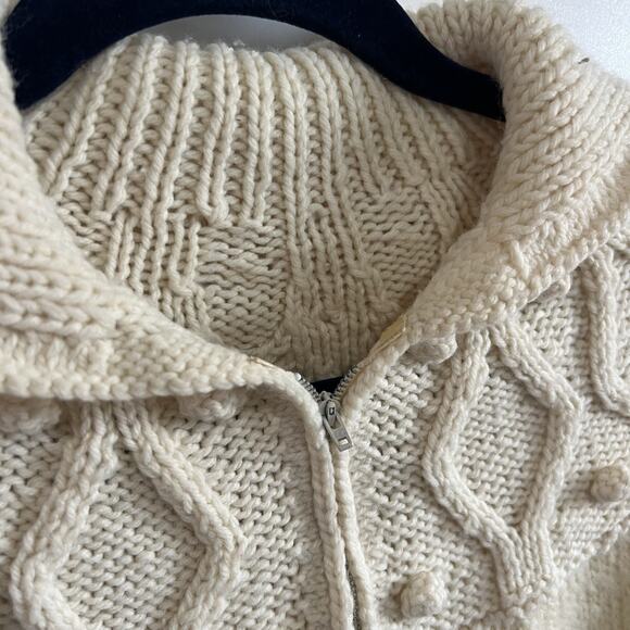 VTG Handmade Zip Up Sweater Women's Large Collar Size S/M Creamy Yellow - 1O648 - Picture 2 of 8